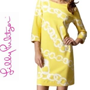 Lilly Pulitzer Jonah Dress Starburst Yellow “Lock and Chains” Print Medium (M)